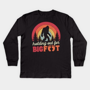 Holding Out For Bigfoot Valentine's Day Sasquatch Gift Kids Long Sleeve T-Shirt